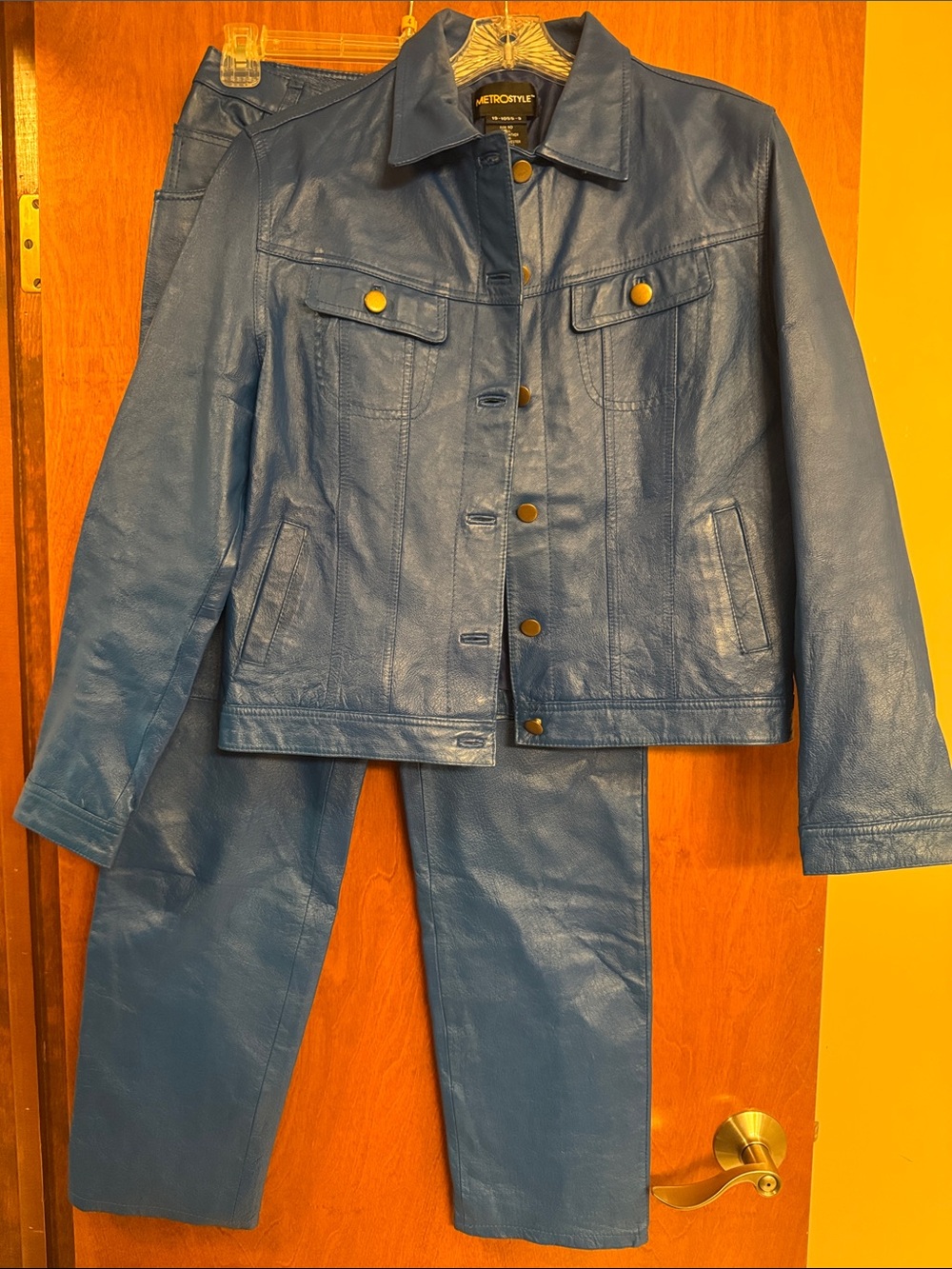 Vintage metrostyle Women's Navy-Blue Leather Jacket Set